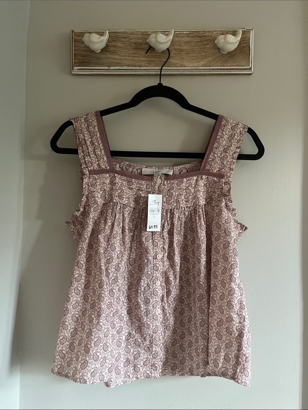 LOFT Mauve Floral Sleeveless Button-Front Tank